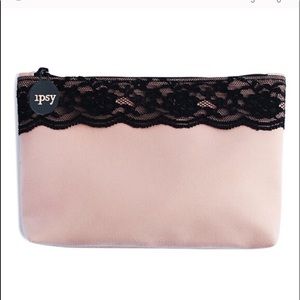 Ipsy makeup bag pink with black lace